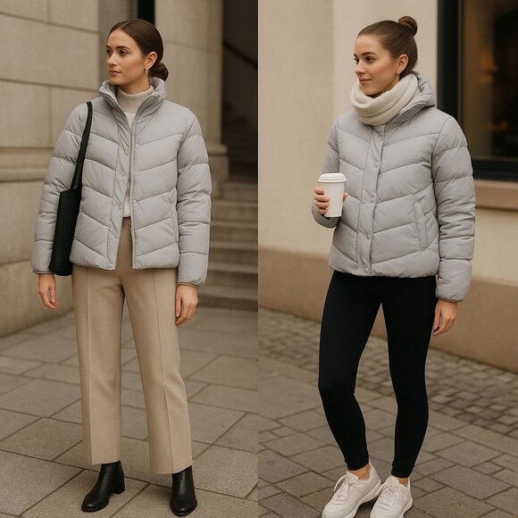 J.Crew Women’s Gray Puffer Jacket Hooded Med Quiet Luxury Streetwear Après-Ski - Picture 3 of 16